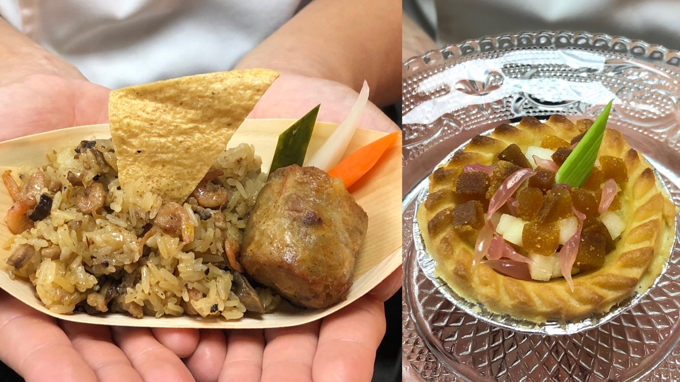 已 有 8 0 年 歷 史 的 阿 霞 飯 店 ， 帶 來 店 內 最 經 典 的 米 糕 ， 與 阿 霞 招 牌 碳 烤 烏 魚 子 搭 配 而 成 的 烏 金 鮮 果 塔 