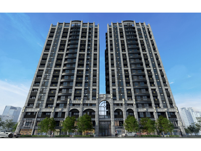 家悦建設、家泰建設建築雙名牌再推林⼝指標案「璽來登⽇朗」，圖為 3D ⽰意，僅供參考。（圖／業者提供）