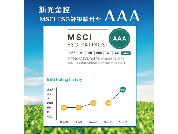 新光金控再次獲得國際ESG權威機構的高度認可，晉升為全球ESG風險及機會管理的標竿企業之一