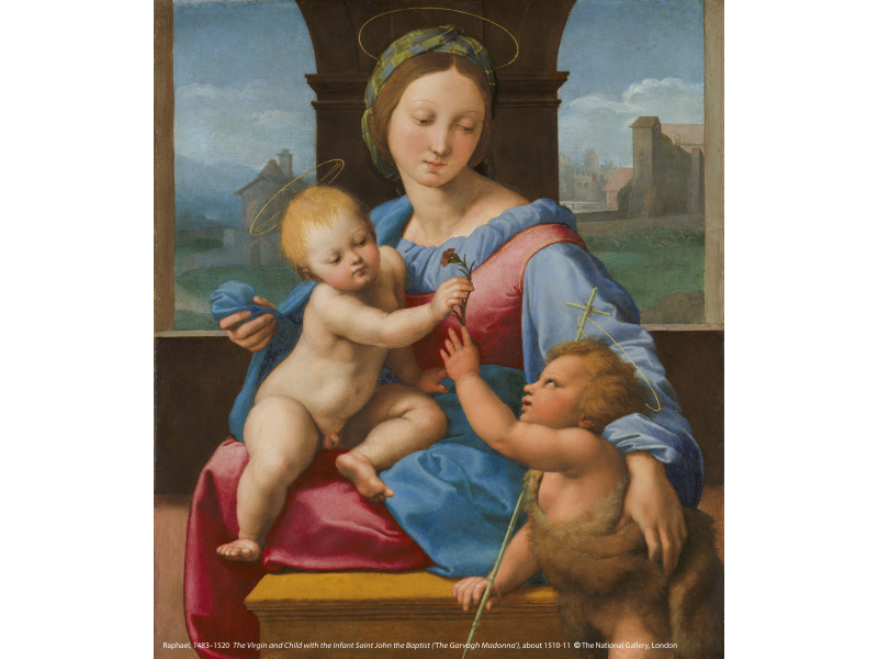 拉斐爾（1483–1520）作品8〈聖母子與施洗者約翰〉（阿爾瓦聖母），約1510–1511創作。圖片版權：英國國家藝廊