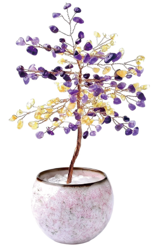 紫黃晶粉釉開運樹
