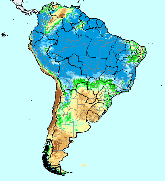 南美洲近30日降雨天數