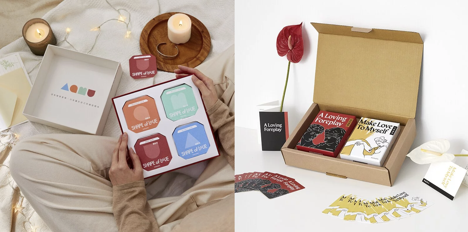 女人迷透過關係牌卡(圖左)幫助用戶探索自我需求,更設計大膽的臉紅紅深度床遊牌卡(圖右),加速伴侶間的瞭解與互動。 女人迷透過關係牌卡(圖左)幫助用戶探索自我需求,更設計大膽的臉紅紅深度床遊牌卡(圖右),加速伴侶間的瞭解與互動。