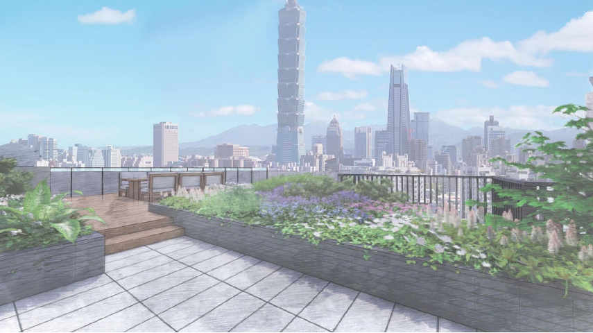 屋 頂 花 園 景 觀 - 遠 眺 台 北 1 0 1 大 樓 