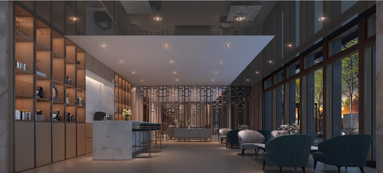 3 D ： 一 樓 大 廳 、 交 誼 廳 、 健 身 房 室 