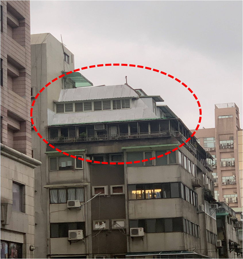 圖 3 ： 注 意 頂 樓 夾 層 是 否 為 違 建 ？ 